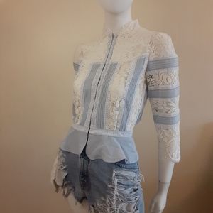 Elie Tahari Silk Blend Delicate Lace Blouse